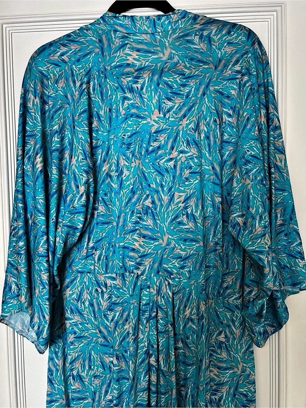 Melissa Odabash Turquoise Palm Print Jersey Maxi Dress / Kaftan – One Size